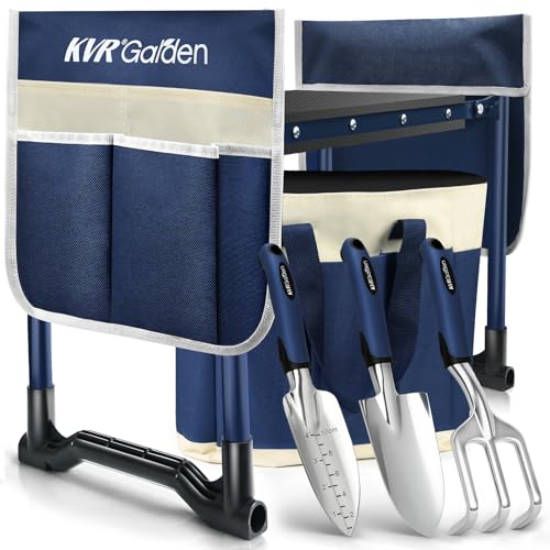 KVR Garden Kneeler and Seat Set 2025 Upgraded - Heavy Duty Foldable Bench Chair with 3 Tools & 2 Tool Pouch + Multi-Purpos...