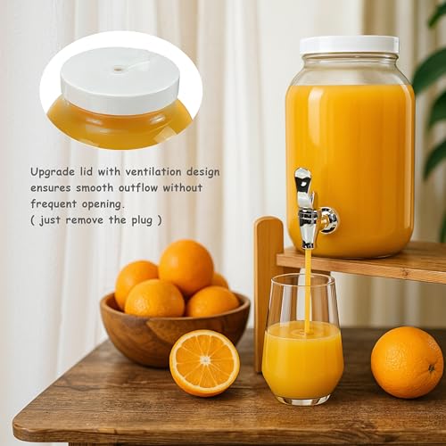 1 Gallon Large Glass Drink Dispensers for Parties, Glass Iced Beverage Dispensers with Spigot, Reusable Water Dispenser Co...