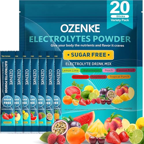 OZENKE Electrolytes Powder Packets, Hydration Packets, Electrolytes Powder No Sugar, Portable Electrolyte Drink Mix for Ra...