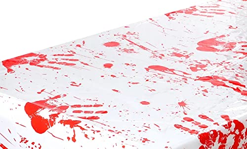 Grabo Bloody Zombie Rectangular Tablecloth, 108 x54in, Polyethylene, White, Halloween Party Supplies Decoration