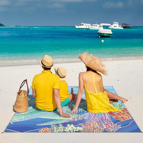 Beach Blanket Waterproof Sandproof Large Beach Mat 79" X 83" for 2-4 Adults Sand Free Mat Quick Drying,Lightweight & Durab...