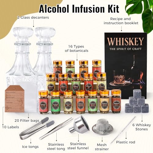Alcohol Infusion Kit,16 Natural DIY Whiskey Making Kit for Infusing Bourbon,Rye, Gin, Vodka,Tequila, Rum with Custom Botan...
