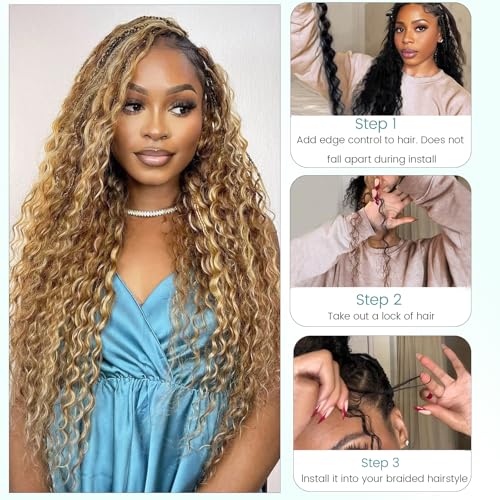 Blonde Braiding Hair 100g 28 Inch Water Wave 2 Bundle Bulk Human Hair for Braiding Highlight Honey Blonde Curly Hair Extensions for Boho Braids Wet and Wavy Human Braiding Hair