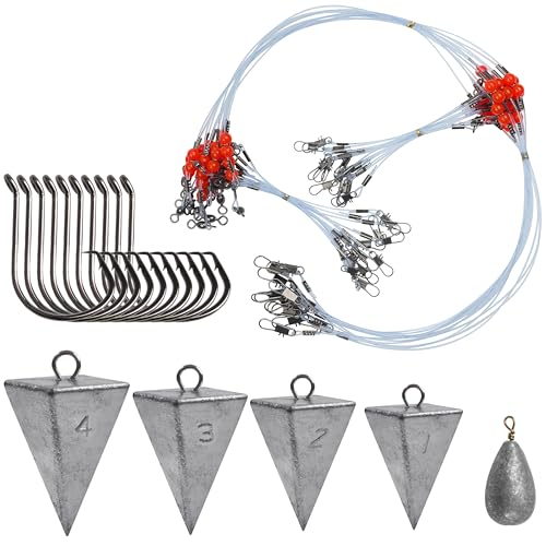 Saltwater Surf Fishing Tackle Kit - Saltwater Surf Fishing Rigs Include Wire Leader Pyramid Sinker Weight Bass Casting Sin...