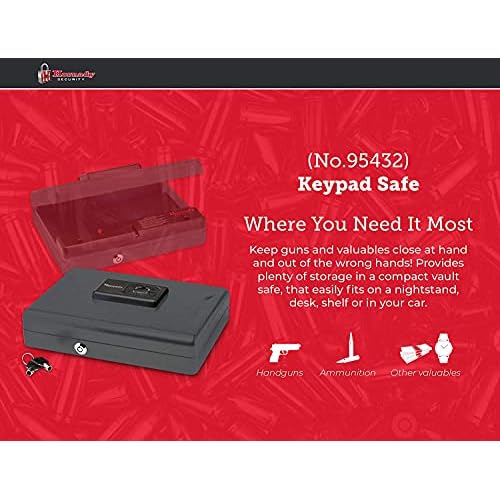 Hornady Handgun Vault Safe with Keypad Entry ? Secure Your Firearms and Valuables ? 4-6 Keypad Entry, Interior Light and Backup Keys ? Black, 12 (H) x 8.3 (W) x 2.6 (D) Inches ? Item 95432