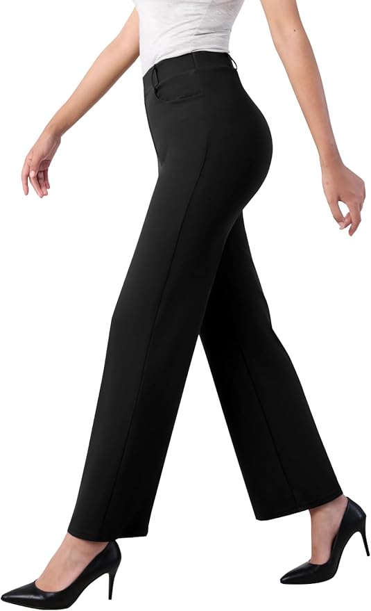 IPMQ Women's Straight Wide Leg Dress Pants Stretchy Work Pants Business Casual Slacks with Pockets