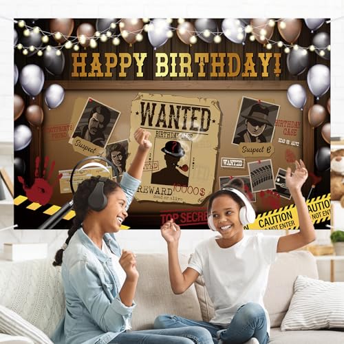 Detective Theme Birthday Backdrop, Murder Mystery Party Decoration, Funny Photography Supplies - Secret Spy - Who's The Bi...