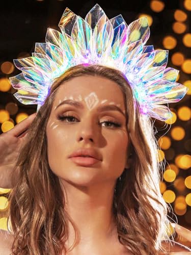 GENBREE Light Up Crown New Year Eve Headband Rave Hair Accessories Led Costume Headpiece for Women