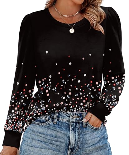 Alaroo Womens Long Sleeve Shirts 2025 Fall Tunic Tops Crewneck Blouses Print