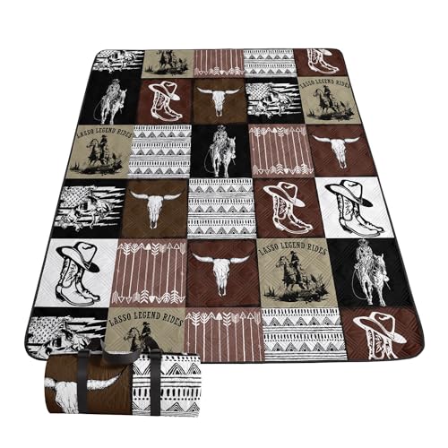 Smell Sunshine Outdoor Picnic Blanket,Portable Sandproof Waterproof Picnic Mat,West Cowboys Printed Camping Beach Mat for ...