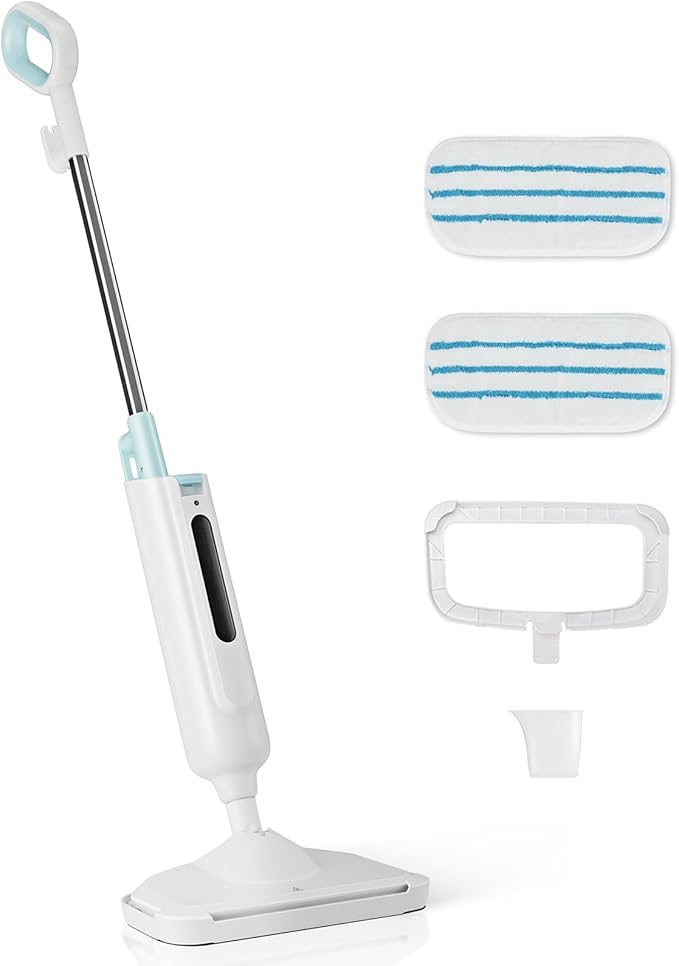 Sweetcrispy Steam Mop for Floor Cleaning,Lightweight Floor Steamer Cleaner for Hardwood/Tile/Laminate Floors Carpet, 2 Washable Pad, White and Green