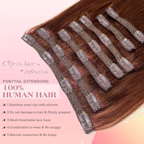 Royaomis Clip in Hair Extensions Real Human Hair, 16inch 120g 7pcs Human Hair Clip in Extensions for Women, Remy Red Hair Extensions Clip Ins, Soft & Natural Human Hair Extensions£¨16-#M30_33£©