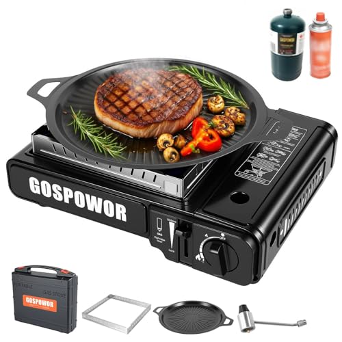 Propane or Butane Stove with Windblocker, Dual Fuel 10,000 BTU Propane Stove for Camping, Automatic Ignition,Gas Portable ...
