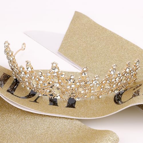 COCIDE BIRTHDAY GIRL Sash for Women Happy Birthday Sashes and Crowns for Girls Crystal Tiaras for Princess Gold Party Deco...