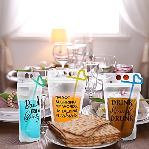 Patelai 24 Sets Drink Pouches with Straws Drink Pouches for Adults Alcohol Reusable Smoothie Juice Bags Reclosable Alcohol...