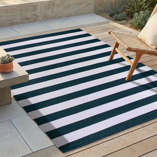 FH Home Outdoor Rug - Waterproof, Fade Resistant, Reversible - Premium Recycled Plastic - Striped - Large Patio, Deck, Sun...
