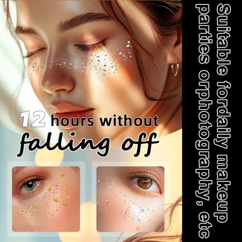 Jemattely 10 Count Makeup Patches Christmas Party Gold Face Glitter Makeup Speckles Glow Up Makeup Patches Face Glitter Sp...