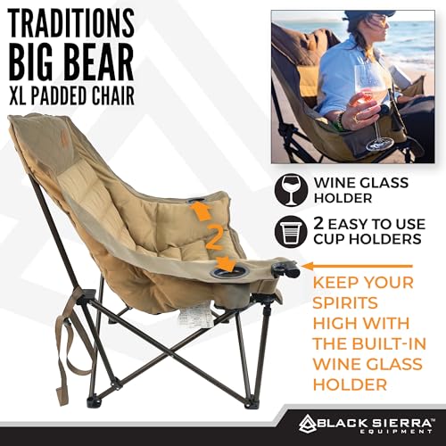 Black Sierra Deluxe Padded Camping Chair for Sports & Outdoors, Oversize XL Outdoor Folding Chair Supports 400 lbs, Heavy ...