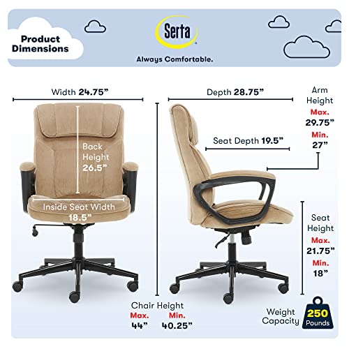 Serta® Hannah Executive Home Office Desk Chair, Ergonomic Mid-Back with Lumbar Support, Firm Seat Cushion, Layered Body Pi...