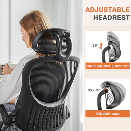 Sweetcrispy Office Computer Desk Chair, Ergonomic High-Back Mesh Rolling Work Chairs with Wheels and Adjustable Headrests,...