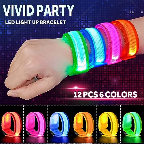 GIFTINBOX 12/6 PCS LED Light Up Bracelets for Kids Adults, LED Glow Flashing Arm Wrist Bands, Glow in The Dark Party Suppl...