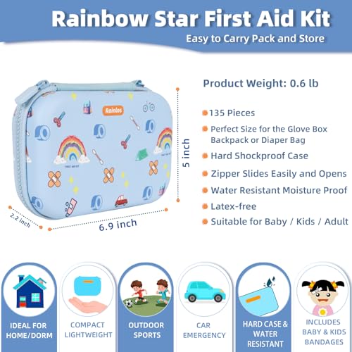 RAINLOS Small-First-Aid-Kit-for-Home-Car-Travel-Camping-Hiking-Kids, Mini Cute Portable Medical Emergency Kits Fits into a...