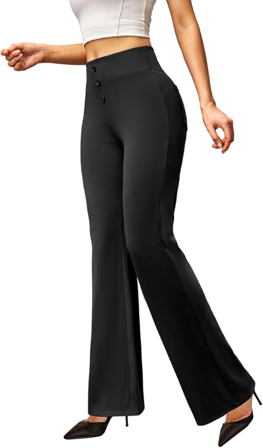 keriffe Womens Bootcut Dress Pants High Waist Stretchy Business Work Casual Trousers with Back Pockets Office Slacks