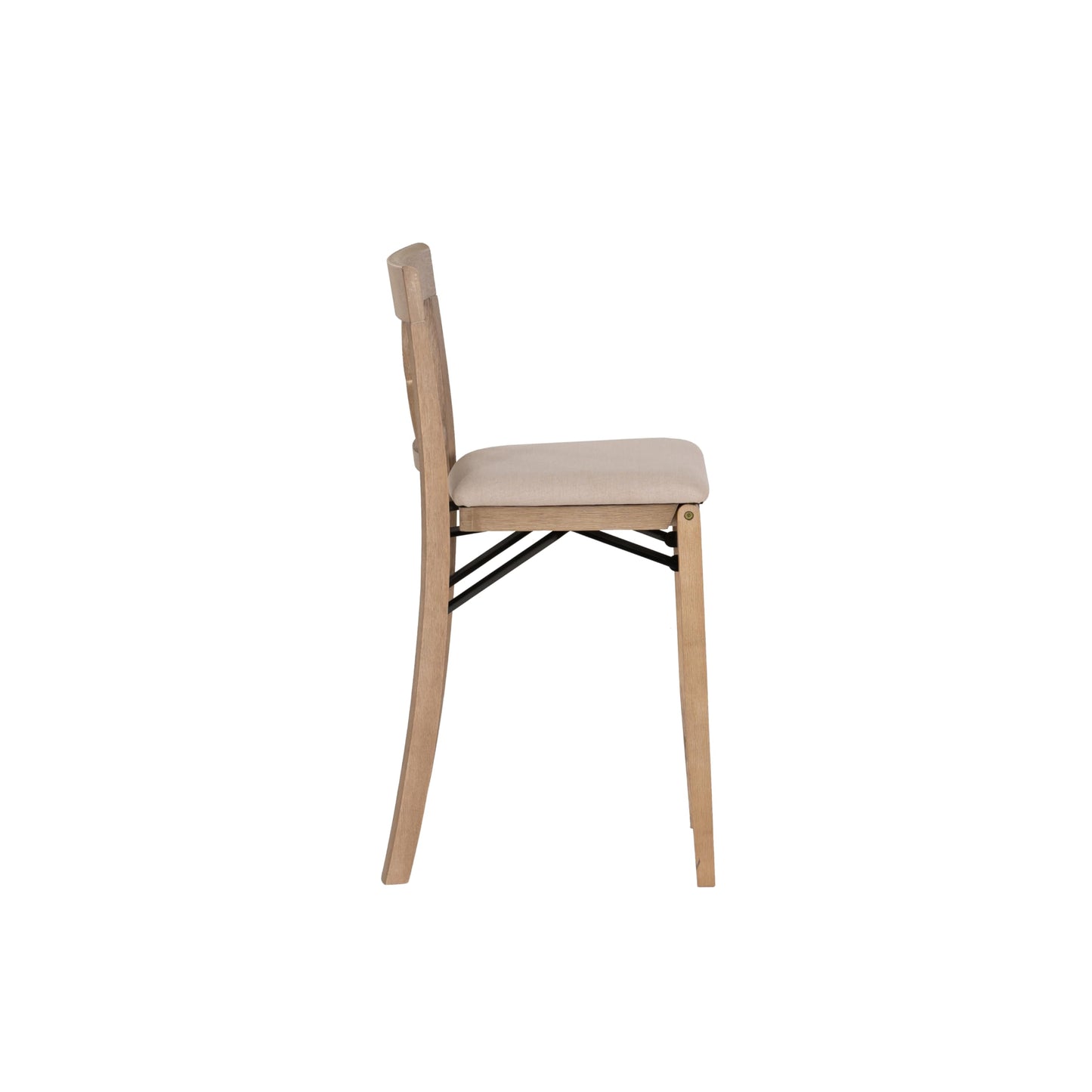 Linon Triena X Back Neutral Greywash Wooden Fully Assembled Folding 24 Inch Seat Height Counter Stool with Beige Upholstered Seat