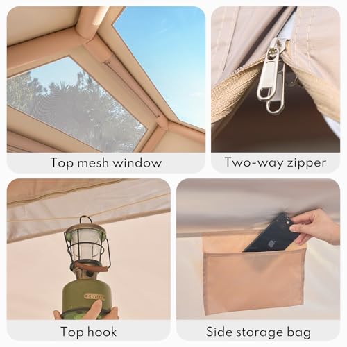 Inflatable Tents for Camping, Blow Up Tent with Hand Pump, 3-4 Person Air Glamping Tent with Canopy, Easy Setup 4 Season W...