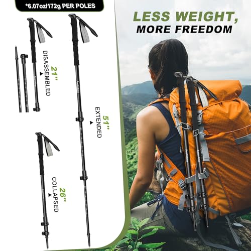 Ultra Light Carbon Fiber Hiking Trekking Poles - 6.07oz Nordic Trekking Sticks with Full EVA Grips & Quick Locks, All-Terr...