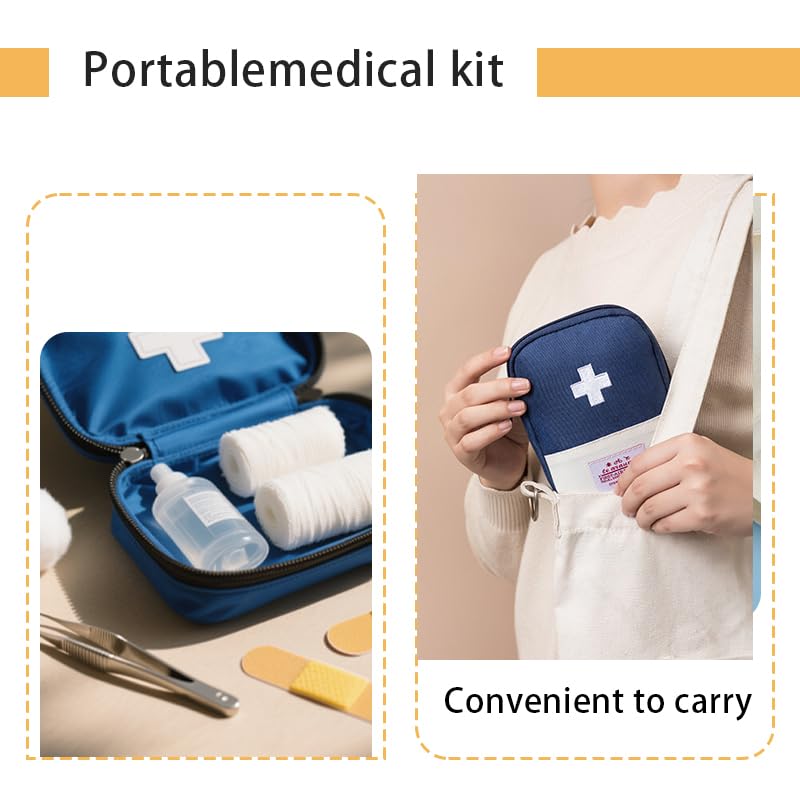 Portable Medical Kit First Aid Bag Small Medicine Organiser Travel Medical Pouch for Women Men Blue Medicine Case Holiday ...