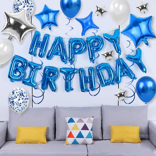 56 PCS Happy Birthday Balloons Happy Birthday Banner Silver and Black Balloons for Boys Men Girls Women 16th 18th 20th 21s...