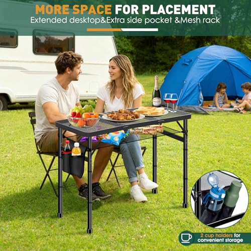 DeeprBetter Folding Camping Table, 3ft Camping Table Aluminum Folding Table with 3 Adjustable Height Max 27.5 Inch Picnic ...