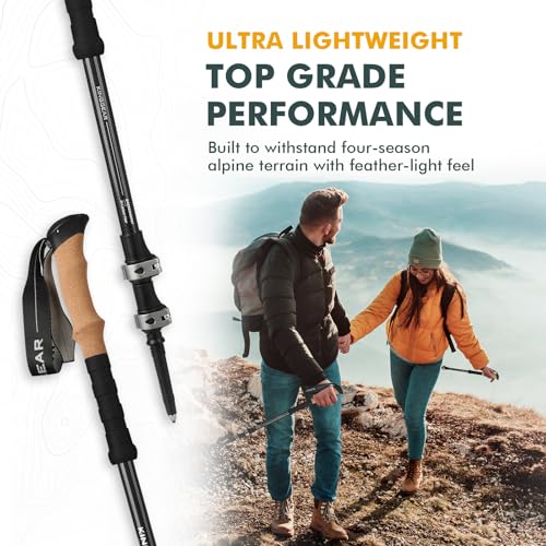 KINGGEAR TPC-3K 100% Carbon Fiber Trekking Poles for Hiking - Ultralight Collapsible Hiking Poles with Cork & EVA Foam Gri...