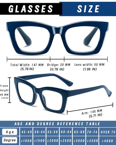 Hubeye Oprah Style Reading Glasses for Women Men Blue Light Blocking Computer Square Readers with Spring Hinge