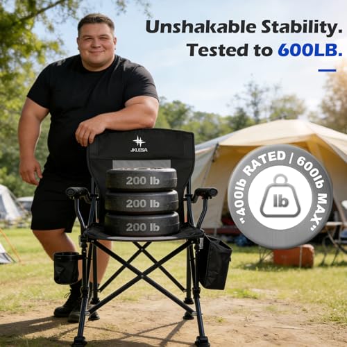 JKLESA XL Premium Camping Chair - 400lb Capacity, Oversized 23.7" Wide Seat, Heavy Duty 600D Oxford Fabric, Padded Camping...