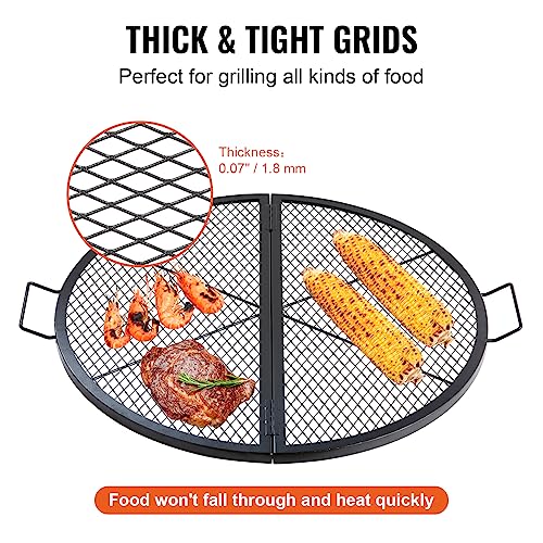 VEVOR X-Marks Fire Pit Grill Grate, Foldable Round Cooking Grate, Heavy Duty Steel Campfire BBQ Grill Grid with Handle and...