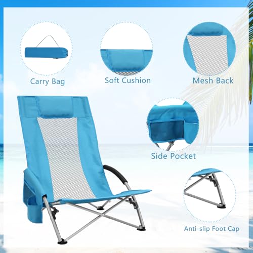 MKSY High Back Beach Chairs,2Pack Protable Folding Chair for Adults,Foding Camping Chairs with Carry Bag Cup Holder for Be...