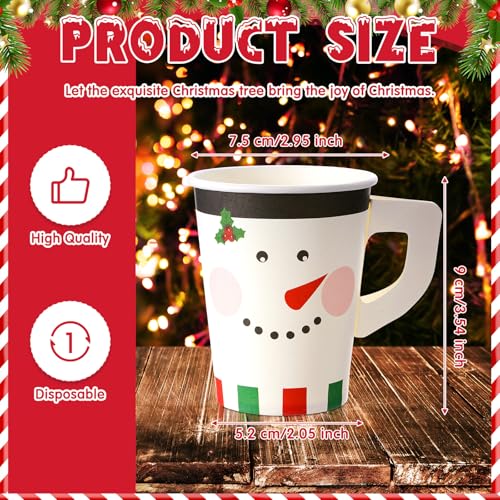 Maxcheck 100 Pieces Christmas Paper Cups with Handle 9 oz Holiday Disposable Cups Drinking Hot Chocolate Coffee Cup for Xm...