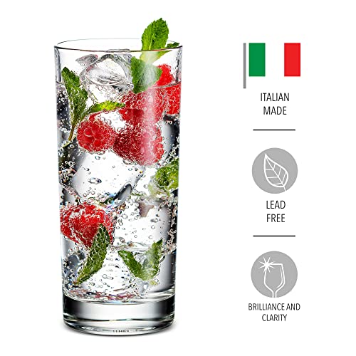 Godinger Highball Drinking Glasses, Italian Made Tall Glass Cups, Water Glasses Drinking Set, Cocktail Glasses - 14oz, Set...