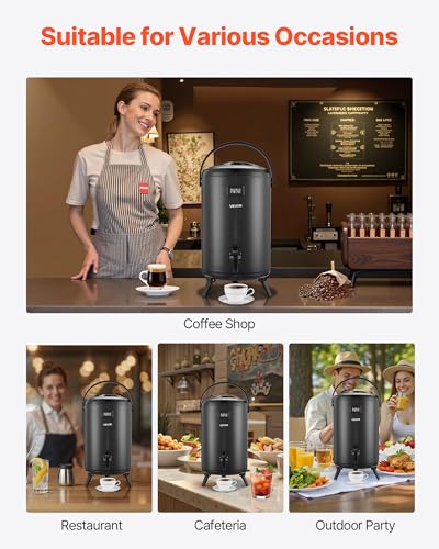 VEVOR Insulated Beverage Dispenser, 3.2 Gal/12L Stainless Steel Thermal Drink Server with Spigot & Temp Display, Suitable ...