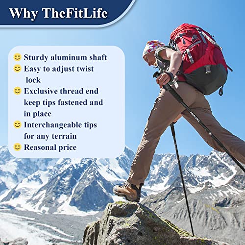 TheFitLife Nordic Walking Trekking Poles - 2 Sticks with Anti-Shock and Quick Lock System, Telescopic, Collapsible, Ultral...