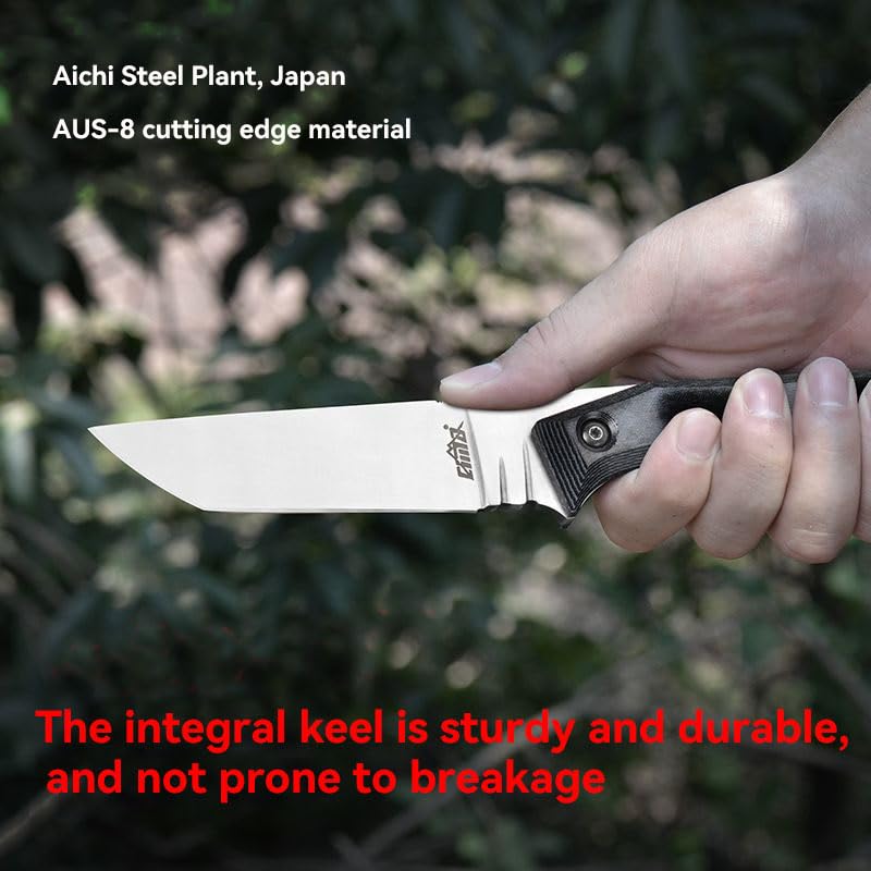 Survival hunting knife with sheath, 9.25-inch full tang fixed blade tactical outdoor knife, suitable for camping, outdoor ...