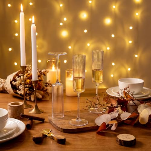Joyido 36 Pack Clear Plastic Champagne Flutes - 6oz Ribbed Disposable Champagne Glasses - Clear Vintage Mimosa Glasses wit...