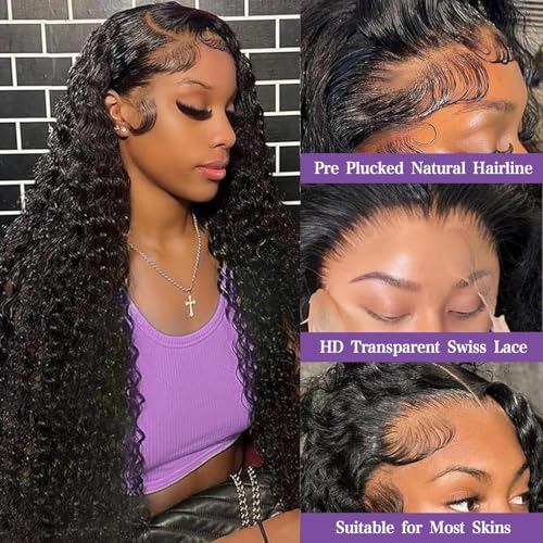 Deep Wave Lace Front Wigs Human Hair 13x6 HD Lace Front Wigs Human Hair Pre Plucked 210% Density 20 Inch Natural Color