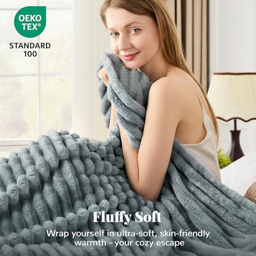 SUPRYNEX Gray Fleece Twin Size Blanket for Bed, Super Soft Cozy Blanket for Home Decor, Perfect Cozy Gifts for Women Men G...