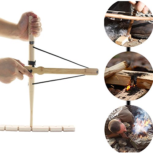 PSKOOK Bow Drill Kit Fire Starter, Primitive Wood, Survival Practice Friction Fire Tool for Scout Outdoor Activity Teachin...
