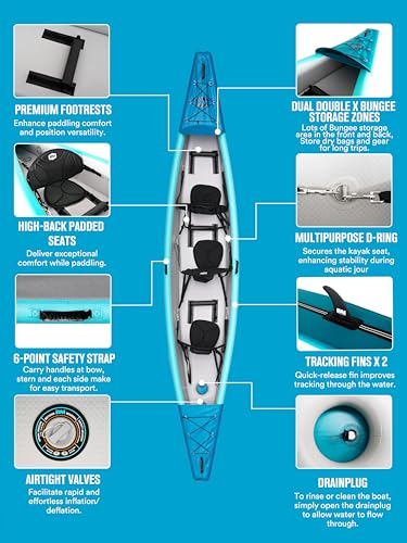 BEYOND MARINA Inflatable Kayak 1 & 2 & 3 Person Adult- Full Drop Stitch Kayak with Aluminum Paddles, Seats, Footrests, Pum...