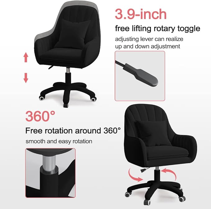 XUEGW Home Office Chair Computer Chair with Mid-Back Upholstered Modern Tufted Computer Task Chair Swivel Height Adjustable Velvet Accent Chair Suitable for Bedroom, Study
