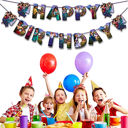 "Encato Happy Birthday Banner – Magical Family Theme Party Decorations – Colorful Hanging Birthday Banner – Cartoon Inspir...